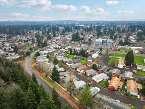 Aerial view of homes community